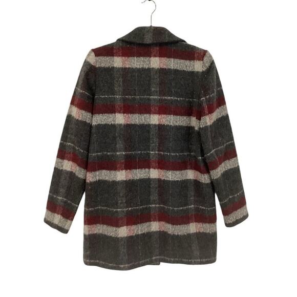 Sezane Octave Coat In Burgundy Gray Tiles Size 8 Plaid Double Breasted Jacket - Picture 8 of 11